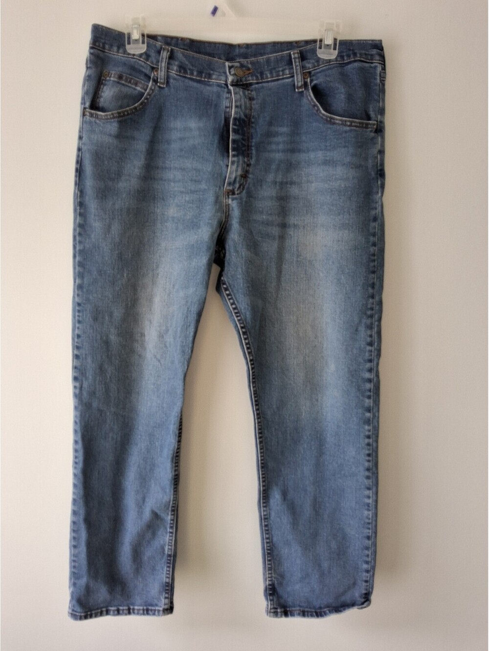 Wrangler Authentics relaxed fit flex jeans in a light stone blue wash. 38x30